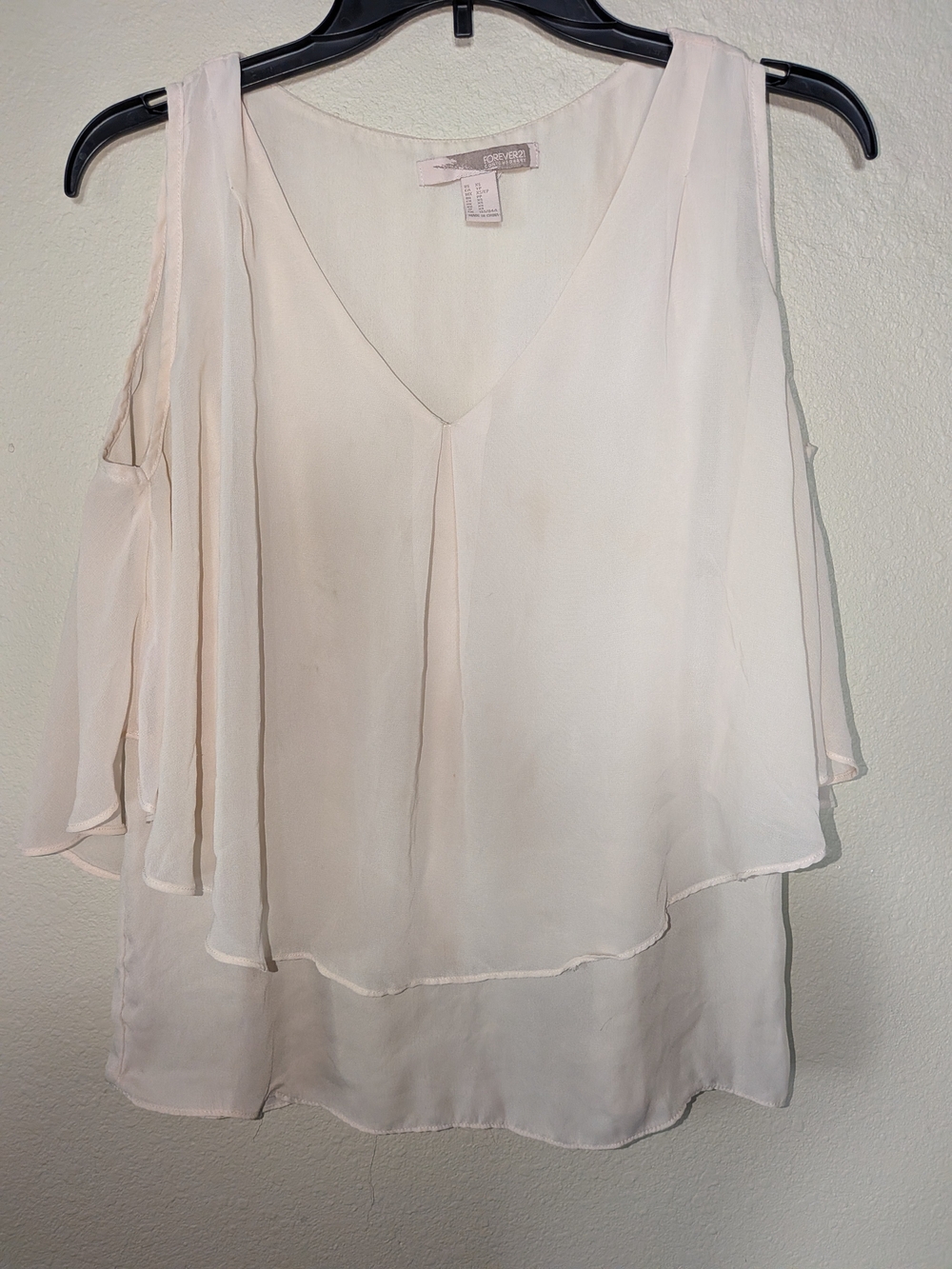 Forever 21 Cream Layered Sleeveless V-Neck Blouse